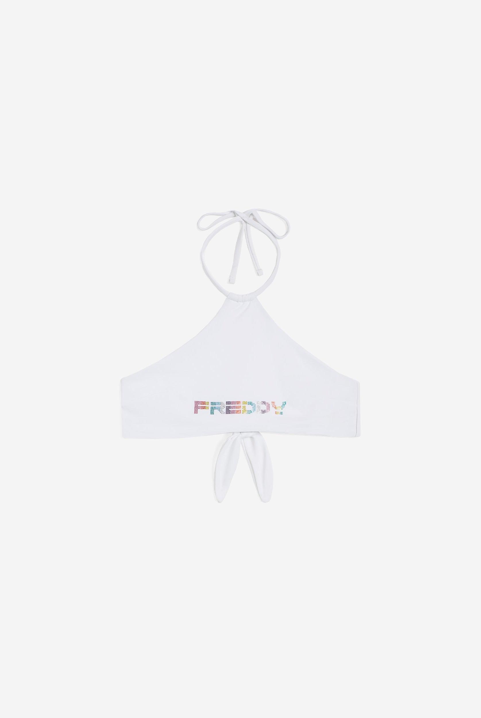 Bikini-Neckholder-Top mit strassbesetztem Freddy Logo - WHITE
