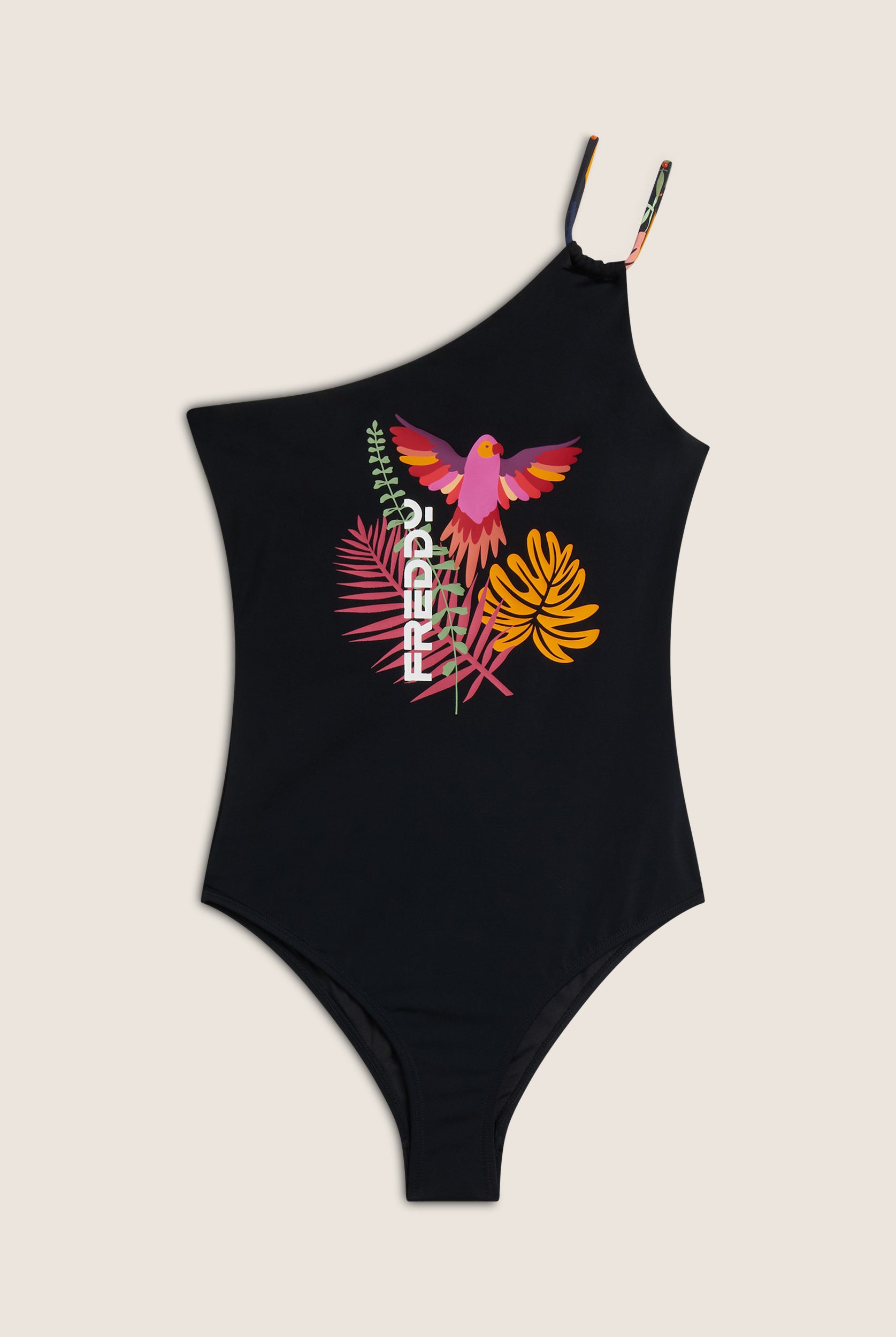 Ein-Schulter Badeanzug mit Aufdruck - BLACK