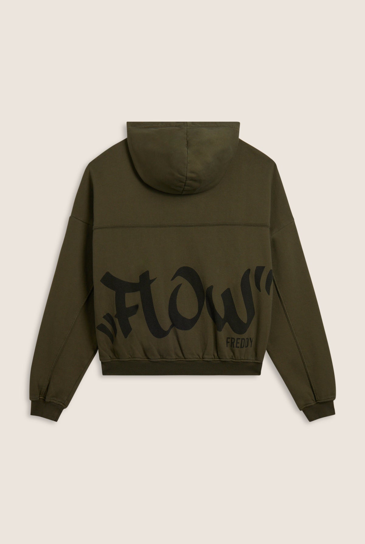 Cropped oversize sweatshirt with zip and Flow print - Ivy Green