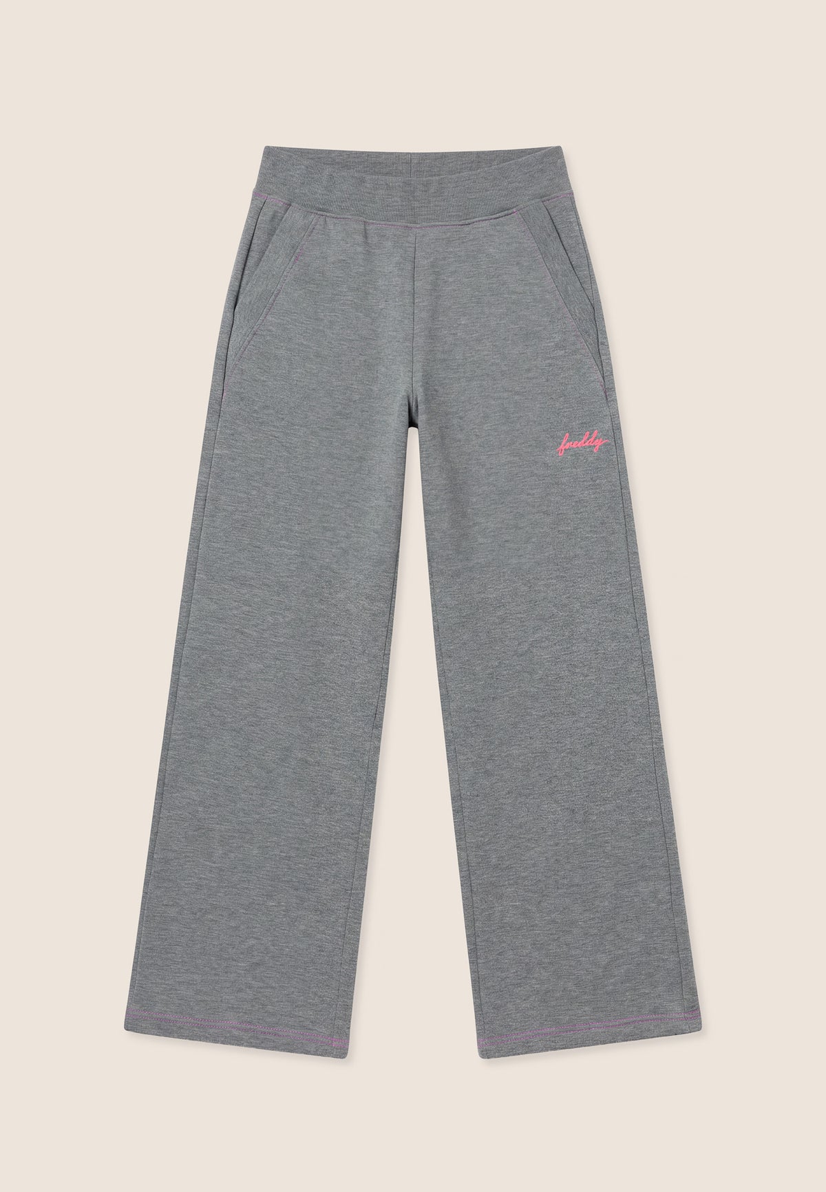 Wide-leg melange trousers with neon pink details - Mélange Gray