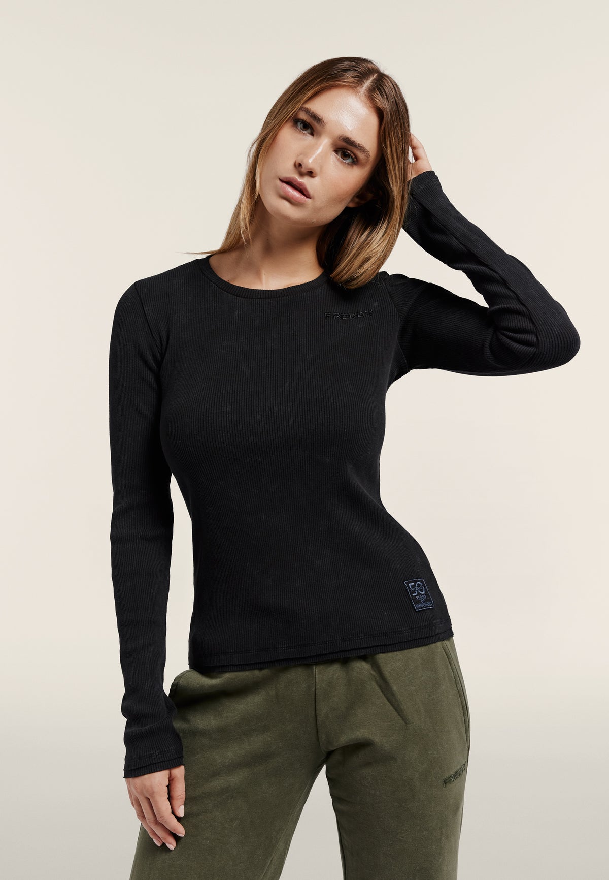Ribbed long sleeve t-shirt with 50 Years of Movement patch - Black