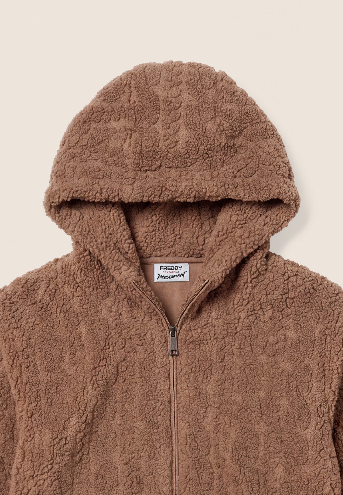 Hooded jacket in cable-knit sherpa fleece - Chanterelle