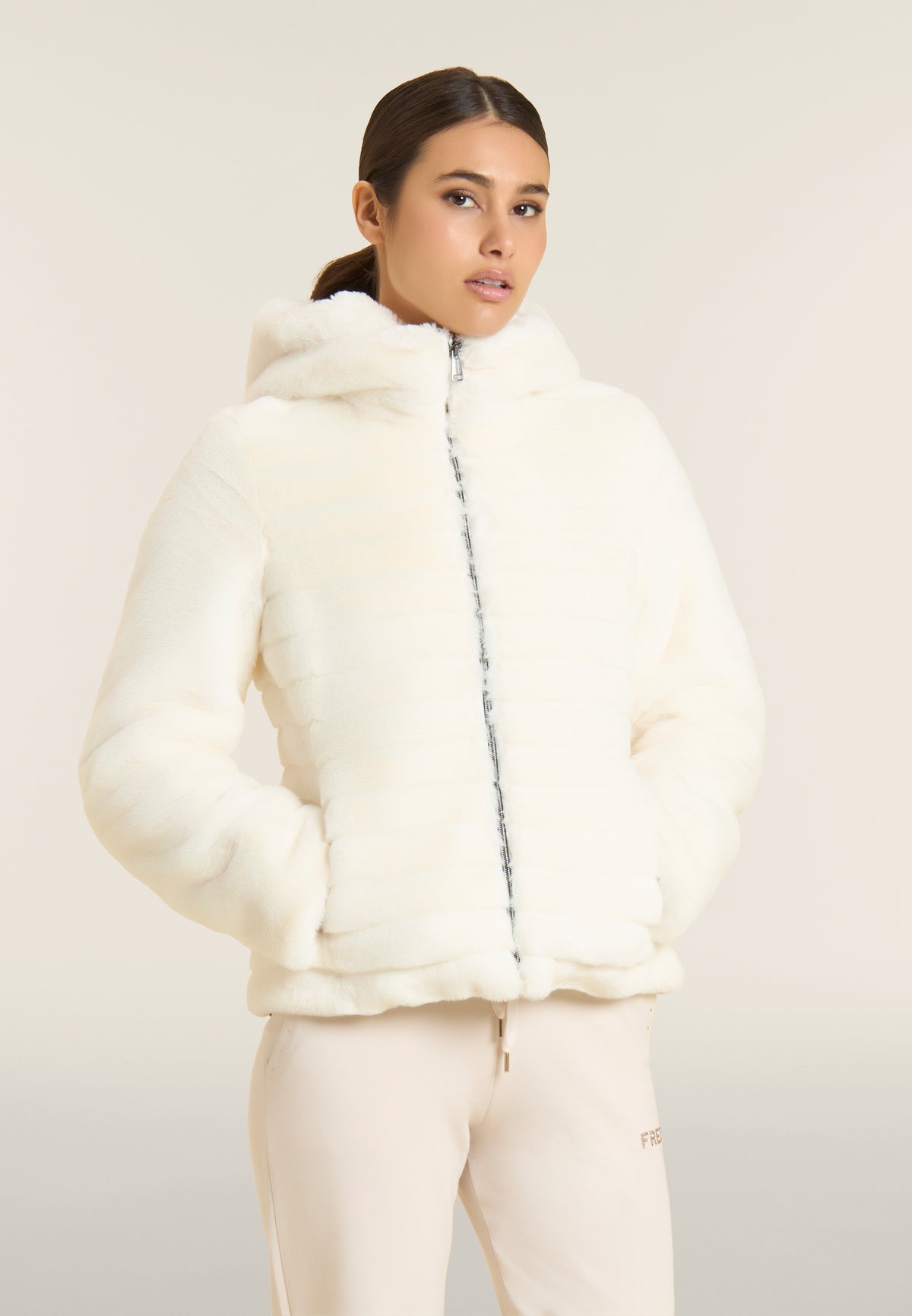 Synthetic fur hooded jacket with striped effect - Artic Wolf