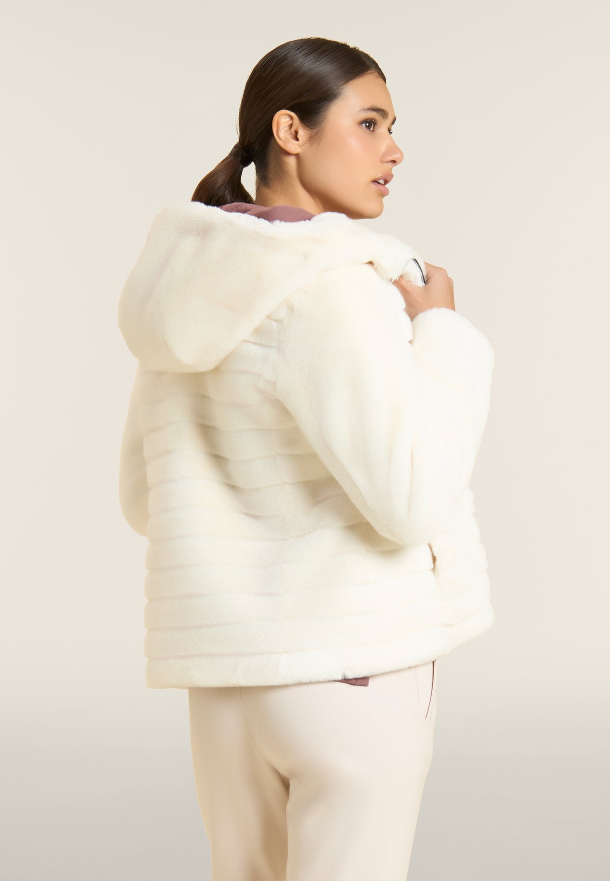 Synthetic fur hooded jacket with striped effect - Artic Wolf