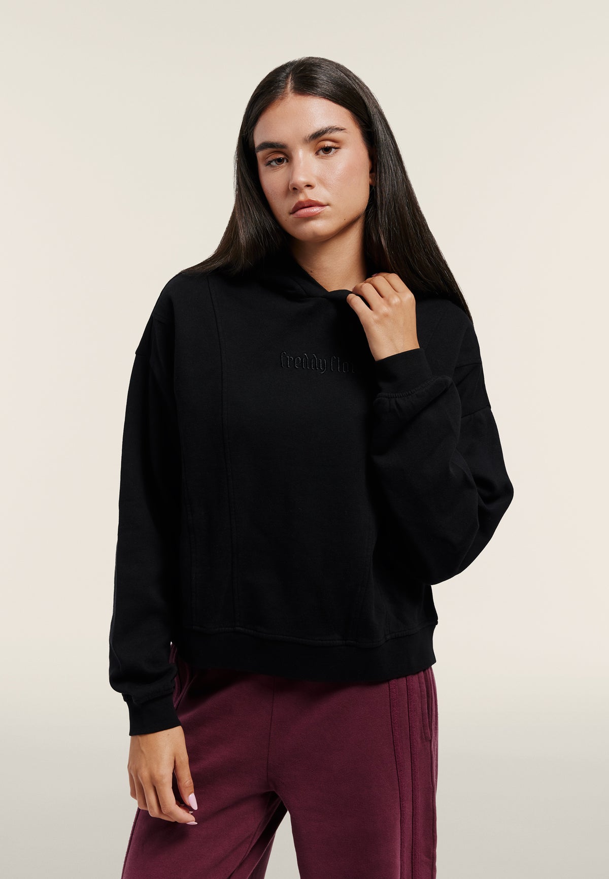 Oversize cropped hoodie with a faded effect - Black