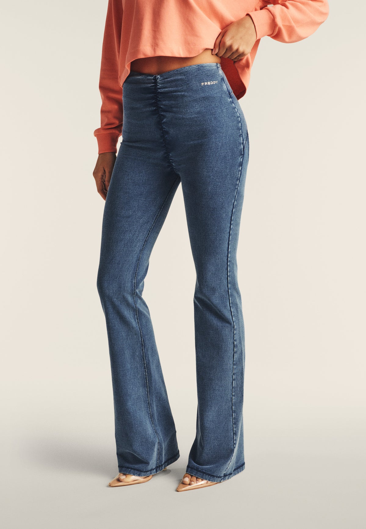 WR.UP Core Push-Up High Waist Flare Denim Jeans - Denim Medium Blue - Blue Seam