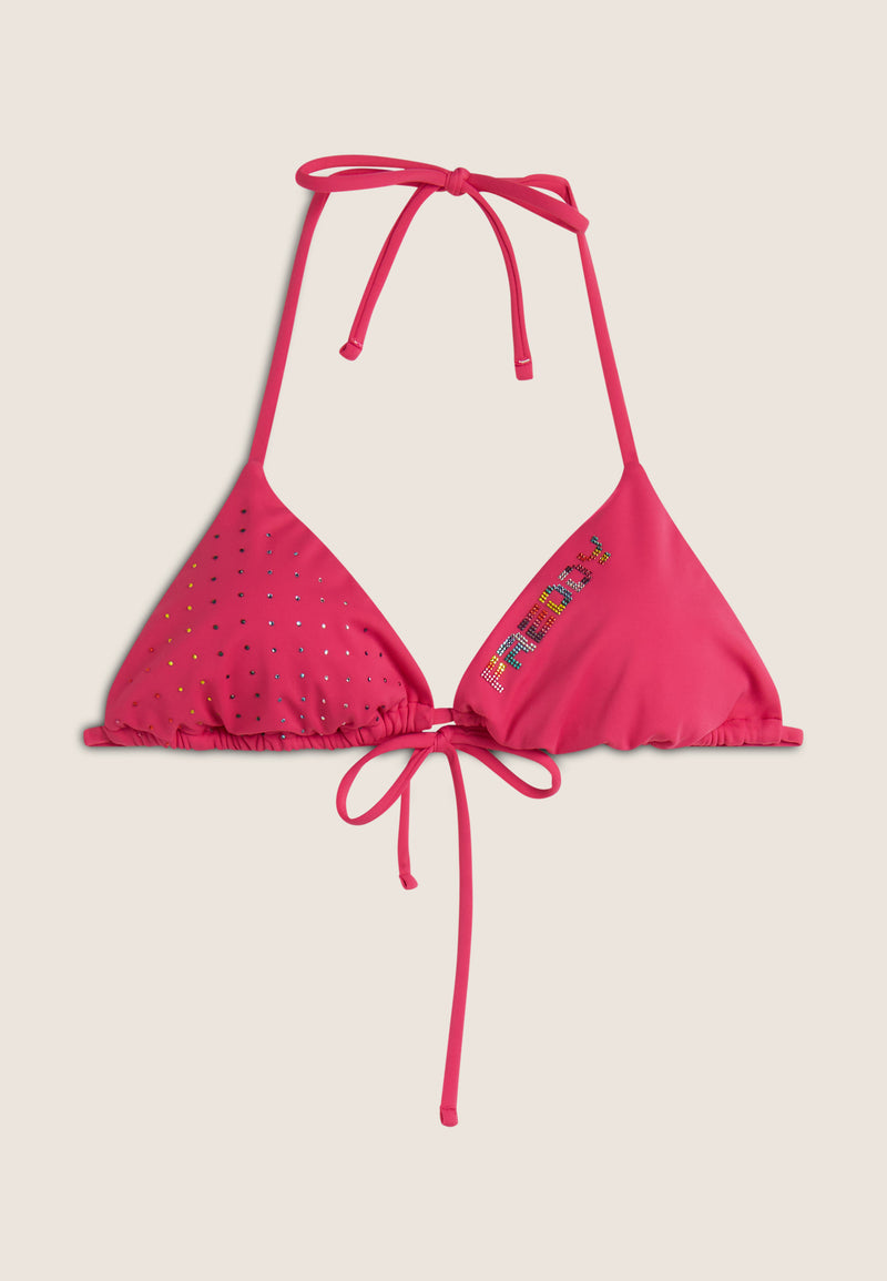 Triangel-Bikinioberteil mit Strassverzierung - FUCHSIA