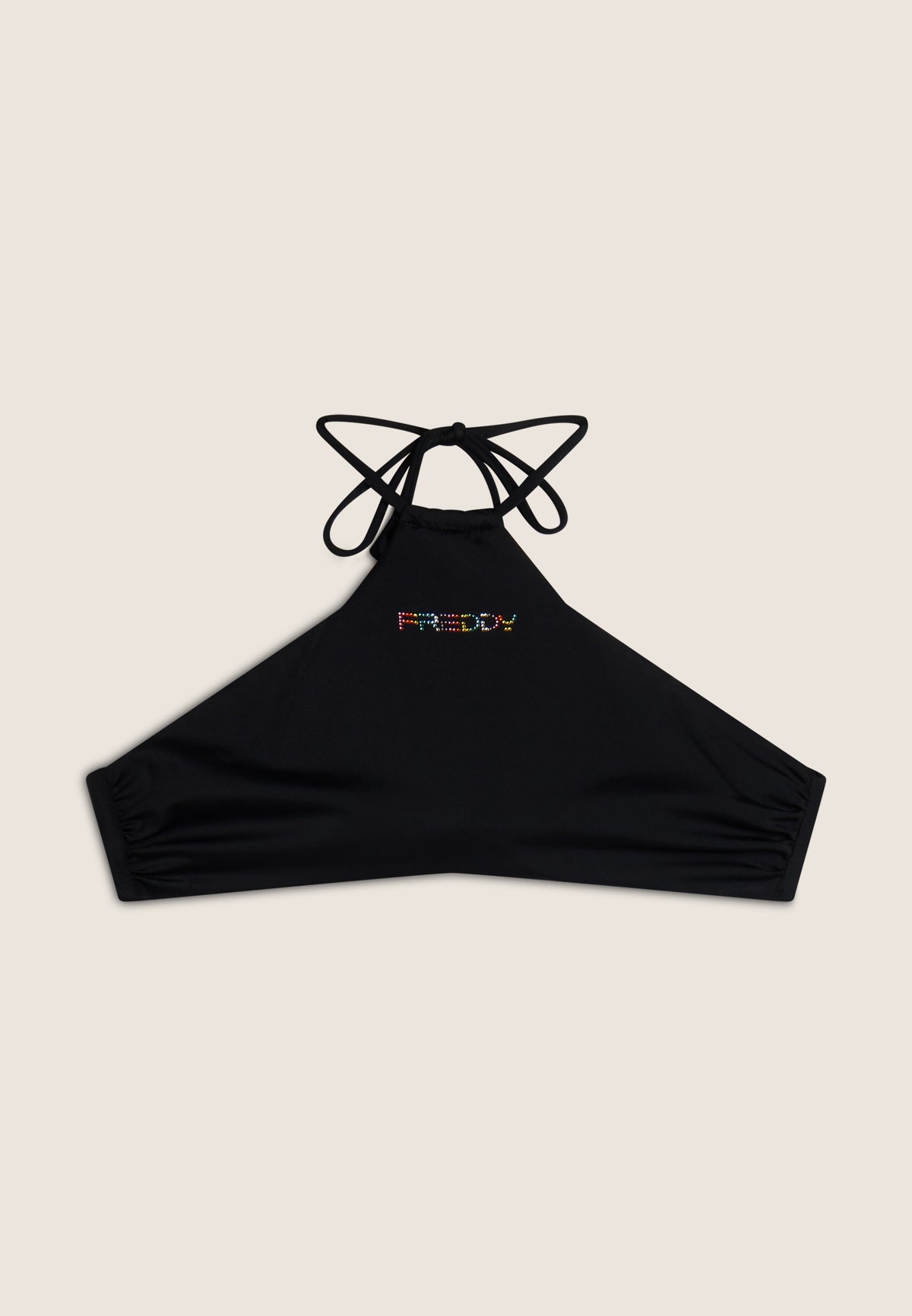 Bikini-Neckholder-Top mit strassbesetztem Freddy Logo - BLACK