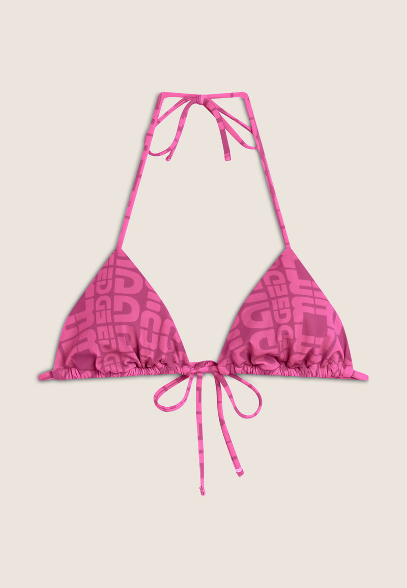 Triangel-Bikinioberteil mit Allover-Logo-Print - FUCHSIA
