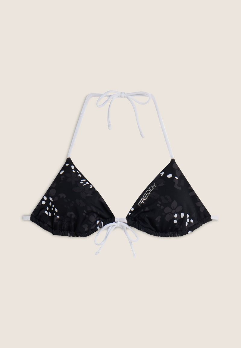 Triangel-Bikinioberteil mit Blumenmuster - BLACK