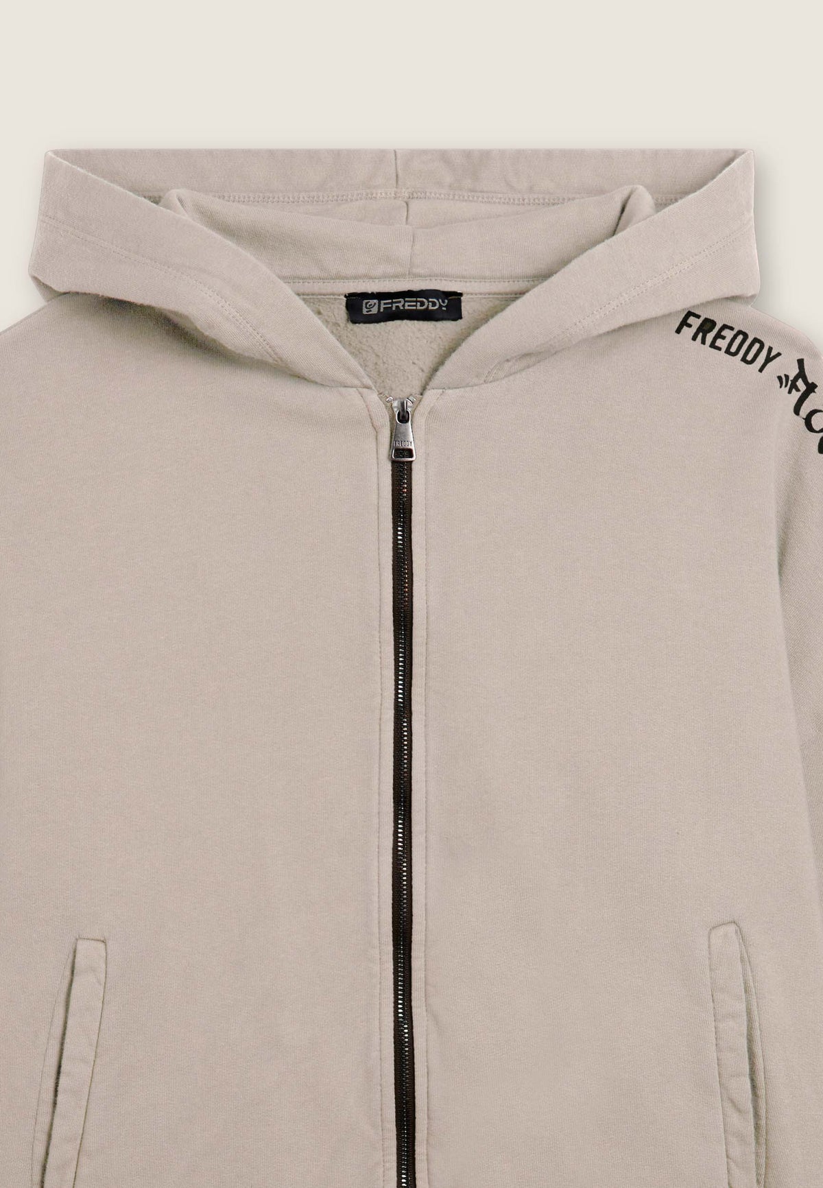Cropped oversize sweatshirt with zip and Flow print - Crystal Gray