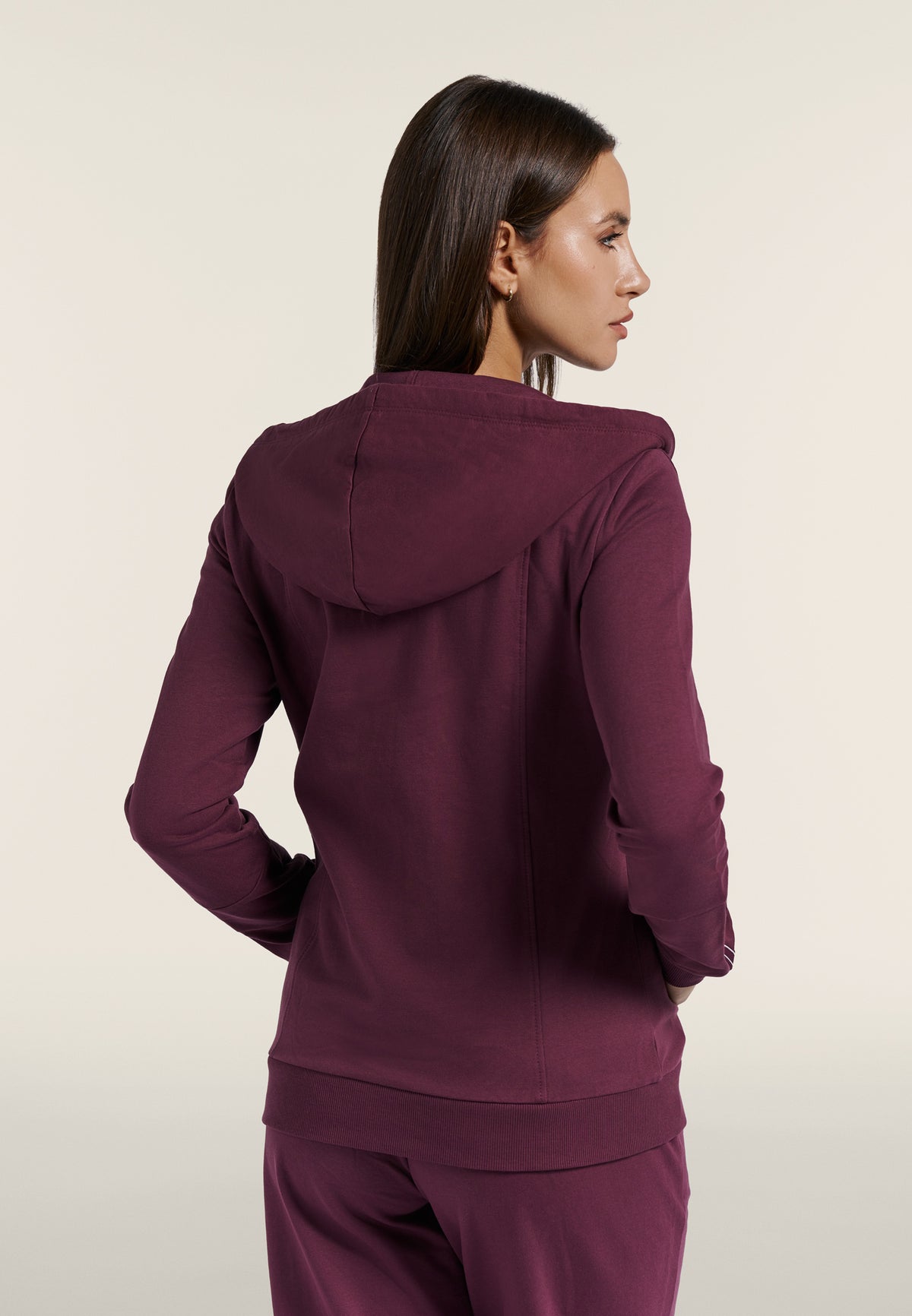 Zip hoodie with logo elastic trims - Mauve Wine