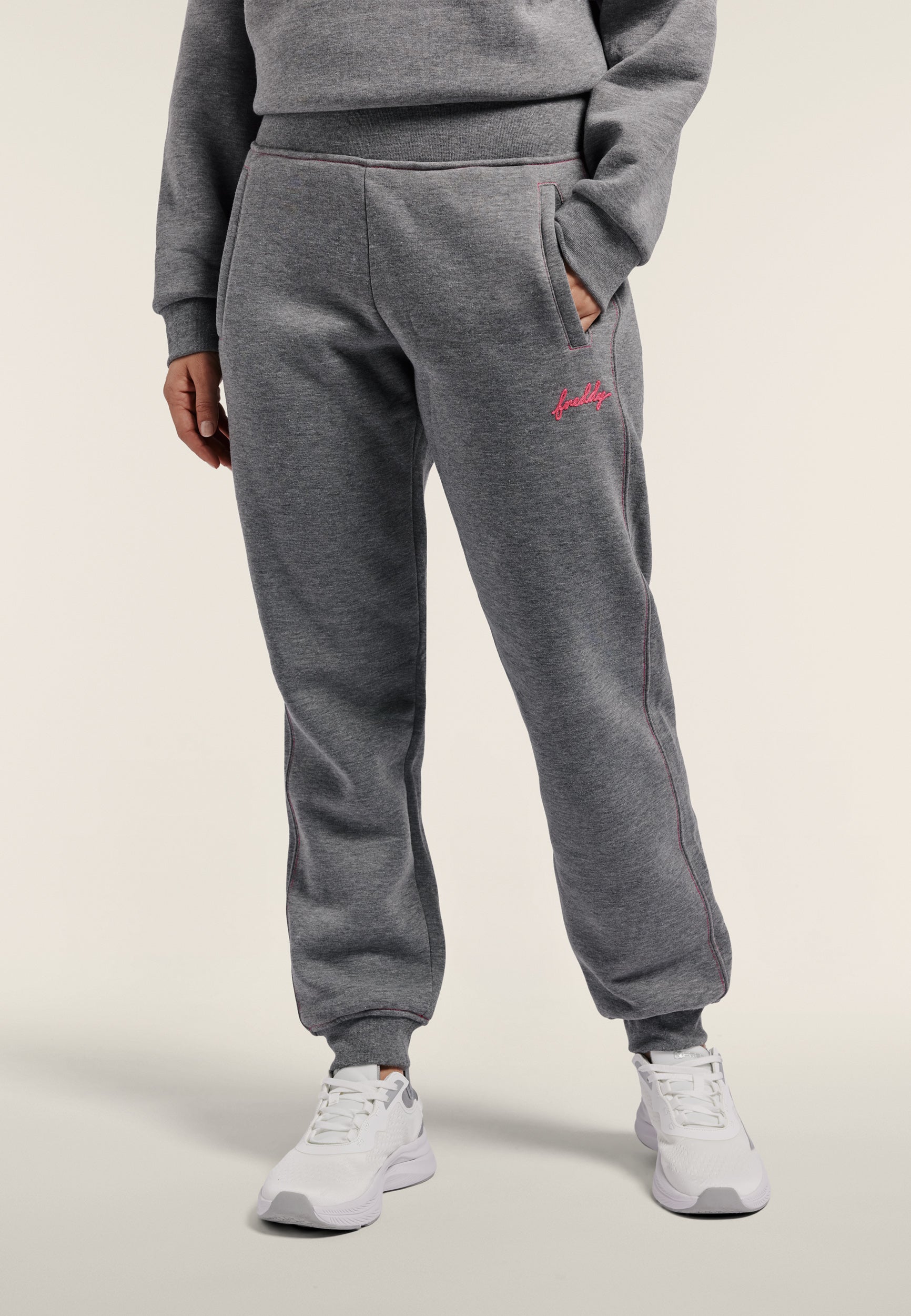 Regular melange trousers with cuffed bottom - Mélange Gray