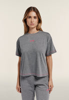 Comfort t-shirt in melange jersey with neon details - Mélange Gray