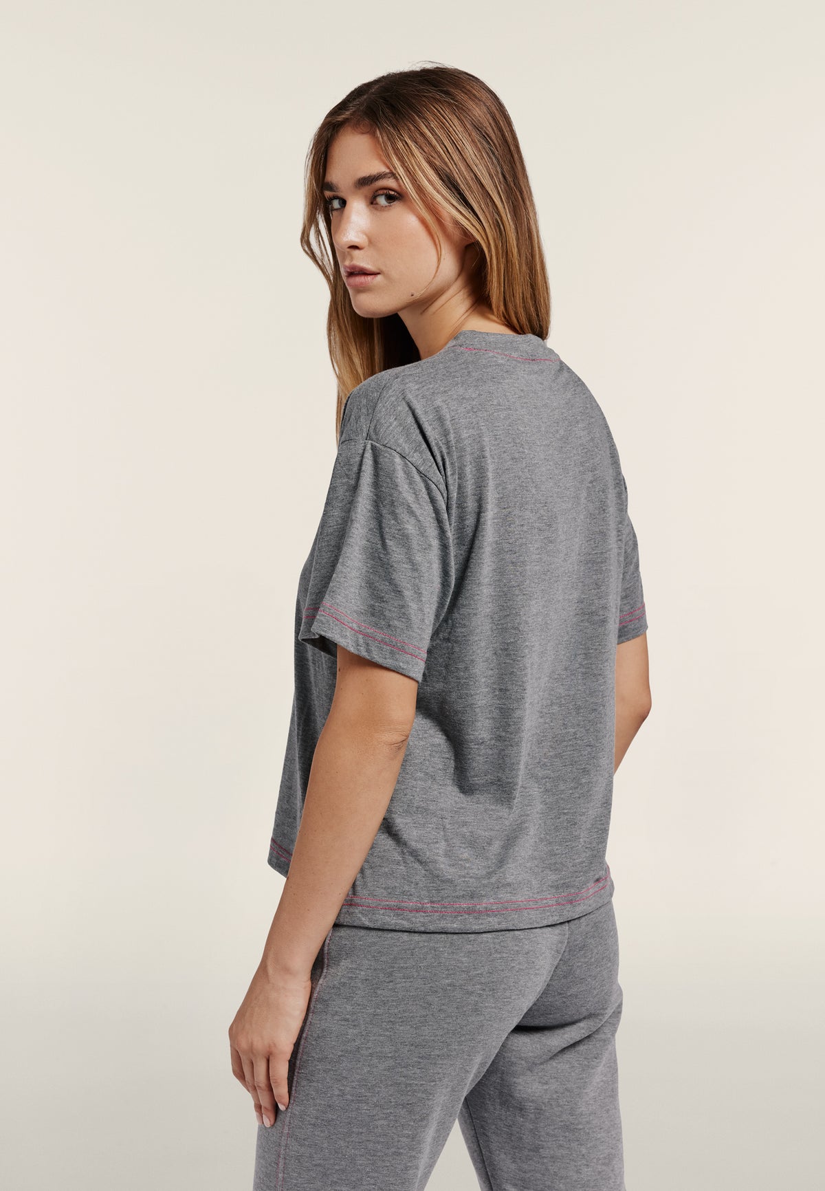 Comfort t-shirt in melange jersey with neon details - Mélange Gray