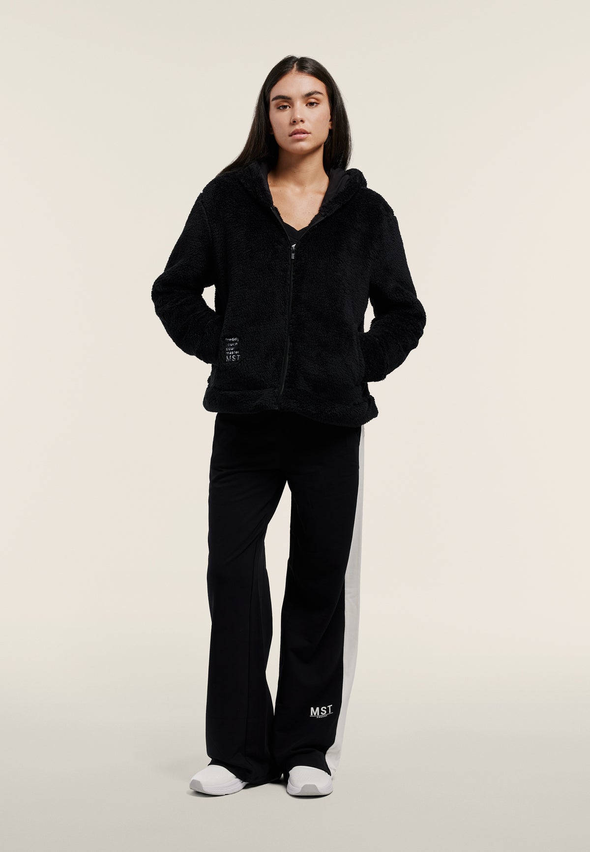 Teddy fleece hoodie with a zip - Black