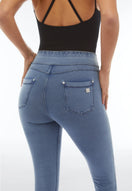 N.O.W. Yoga Mid Waist Skinny Denim Jeans - Denim Light Blue - Blue Seam