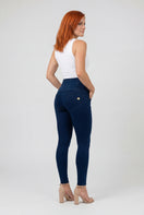 WR.UP Push-Up Button High Waist Skinny Denim Jeans - Denim Dark Blue - Blue Seam
