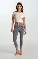 WR.UP Push-Up Button High Waist Skinny Denim Jeans - Denim Gray - Yellow Seam