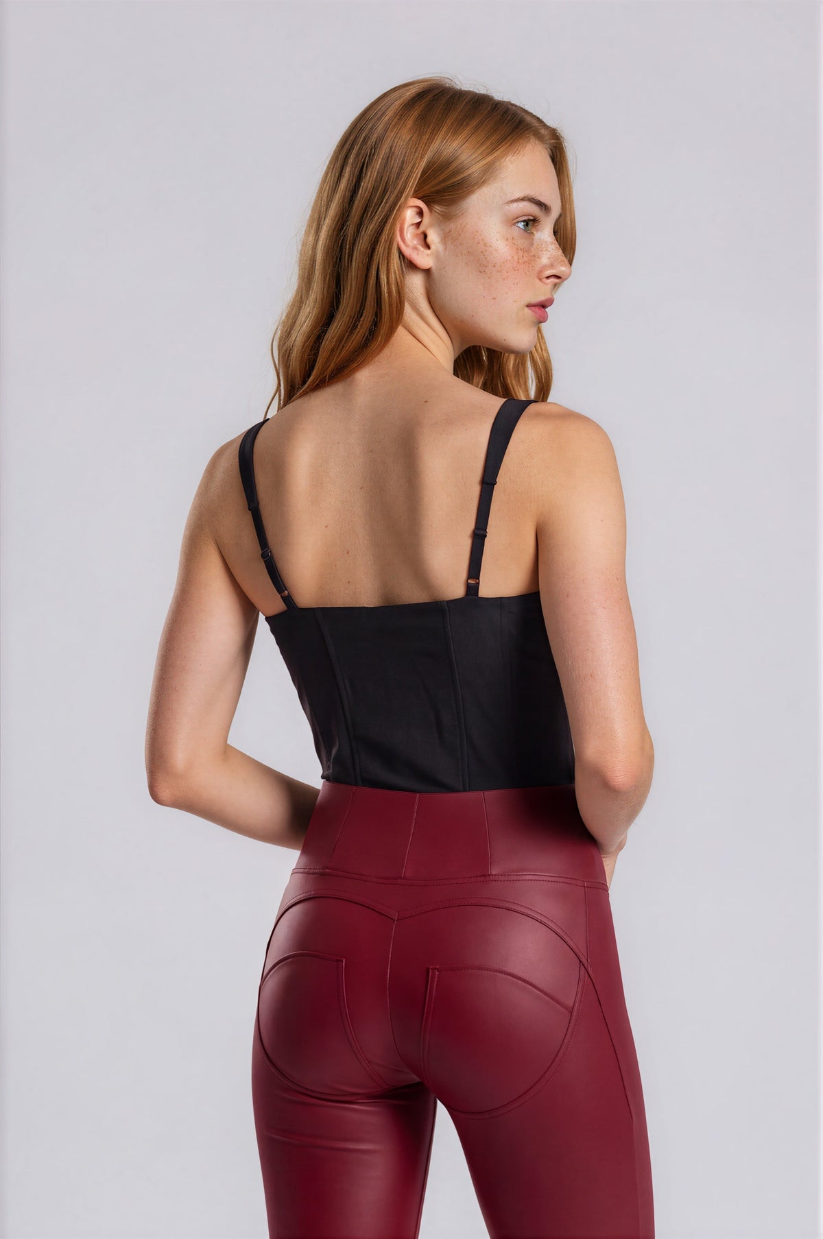 WR.UP Push-Up High Waist Skinny Vegan Leather Pant - Cabernet Red