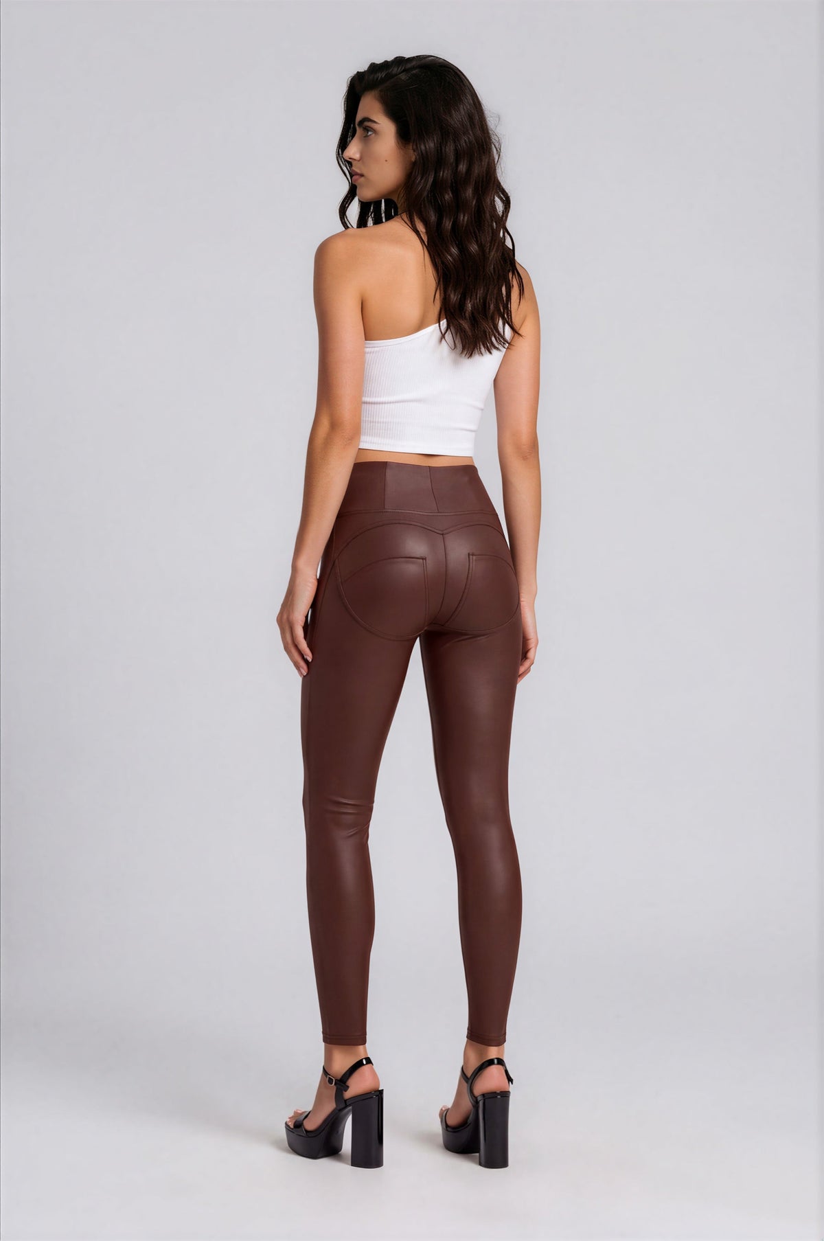 WR.UP Push-Up High Waist Skinny Vegan Leather Pant - Hot Fudge Brown