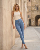 WR.UP Push-Up High Waist Skinny Denim Jeans - Denim Light Blue - Yellow Seam