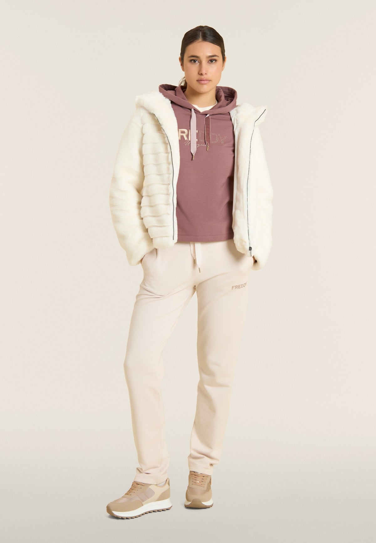 Synthetic fur hooded jacket with striped effect - Artic Wolf