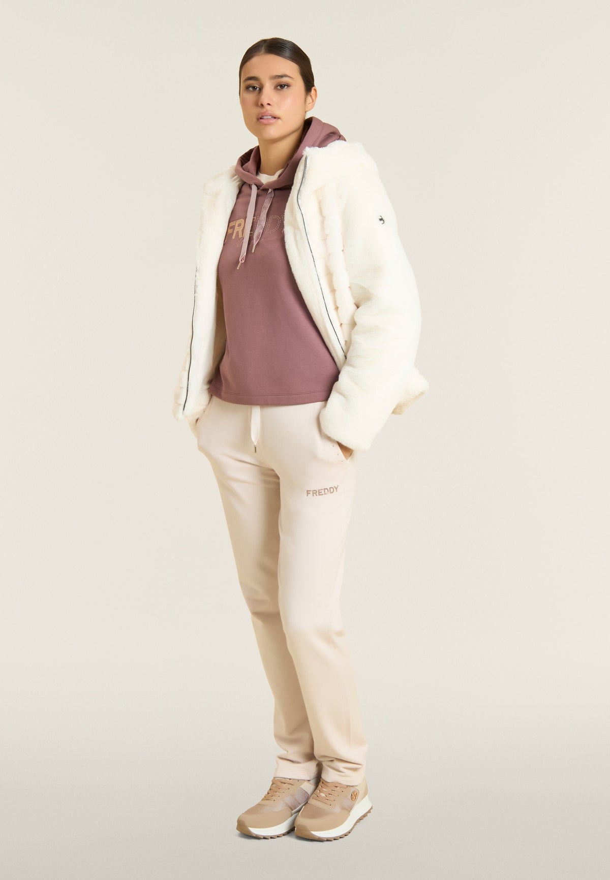 Synthetic fur hooded jacket with striped effect - Artic Wolf